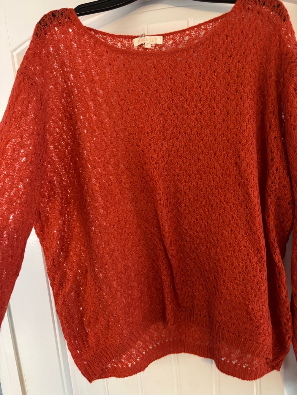 Miracle Bright Orange Open Knit Scoop Neck Sweater